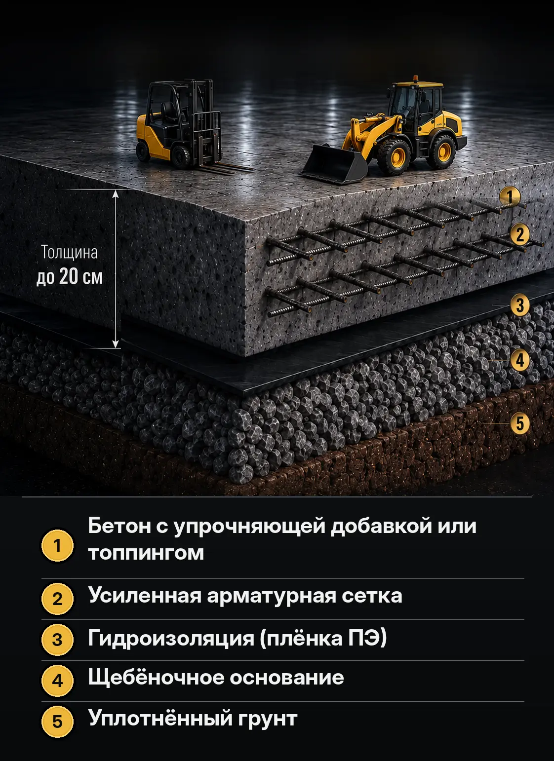 Конструкция усиленного промышленного бетонного пола