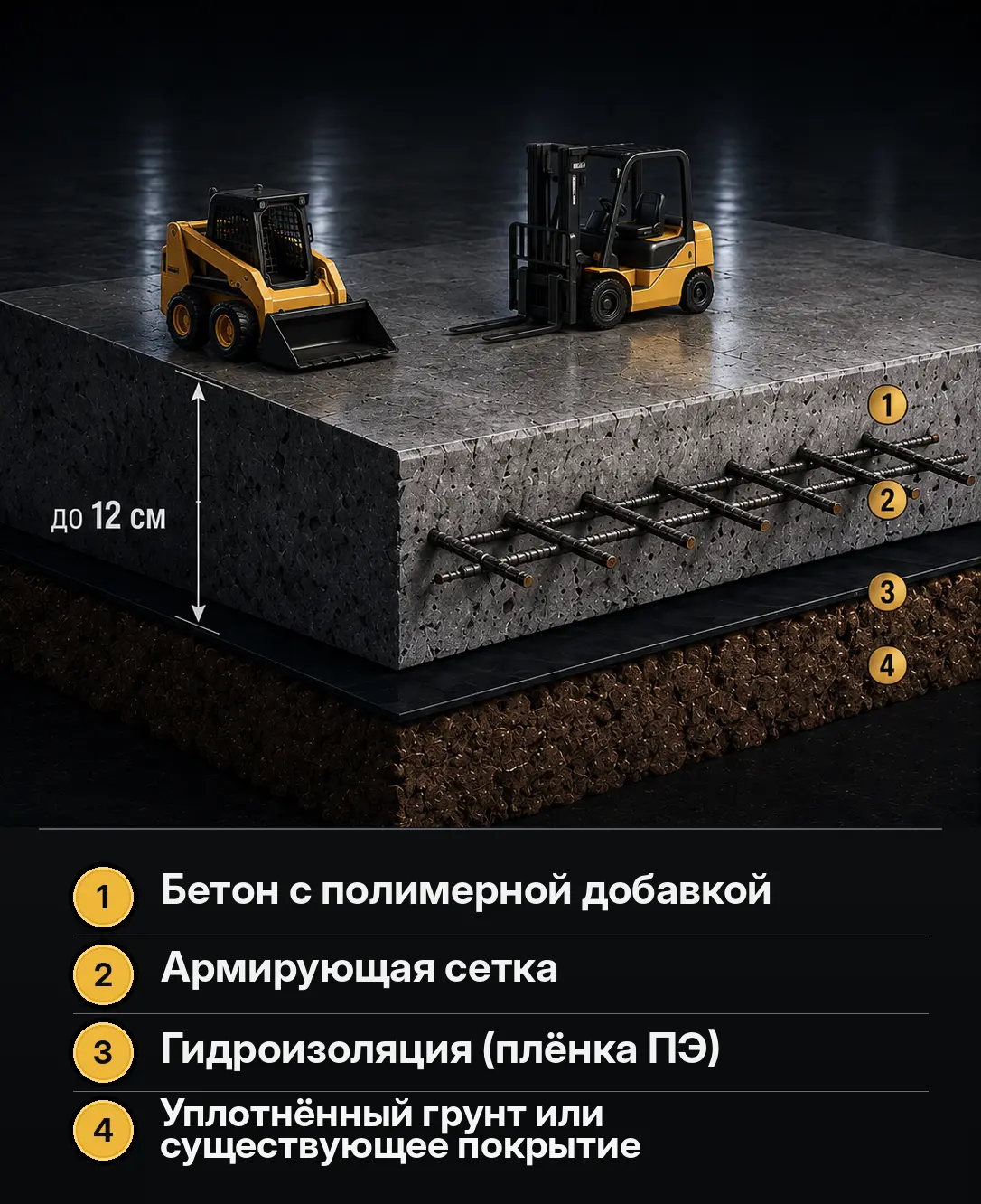 Конструкция стандартного промышленного бетонного пола